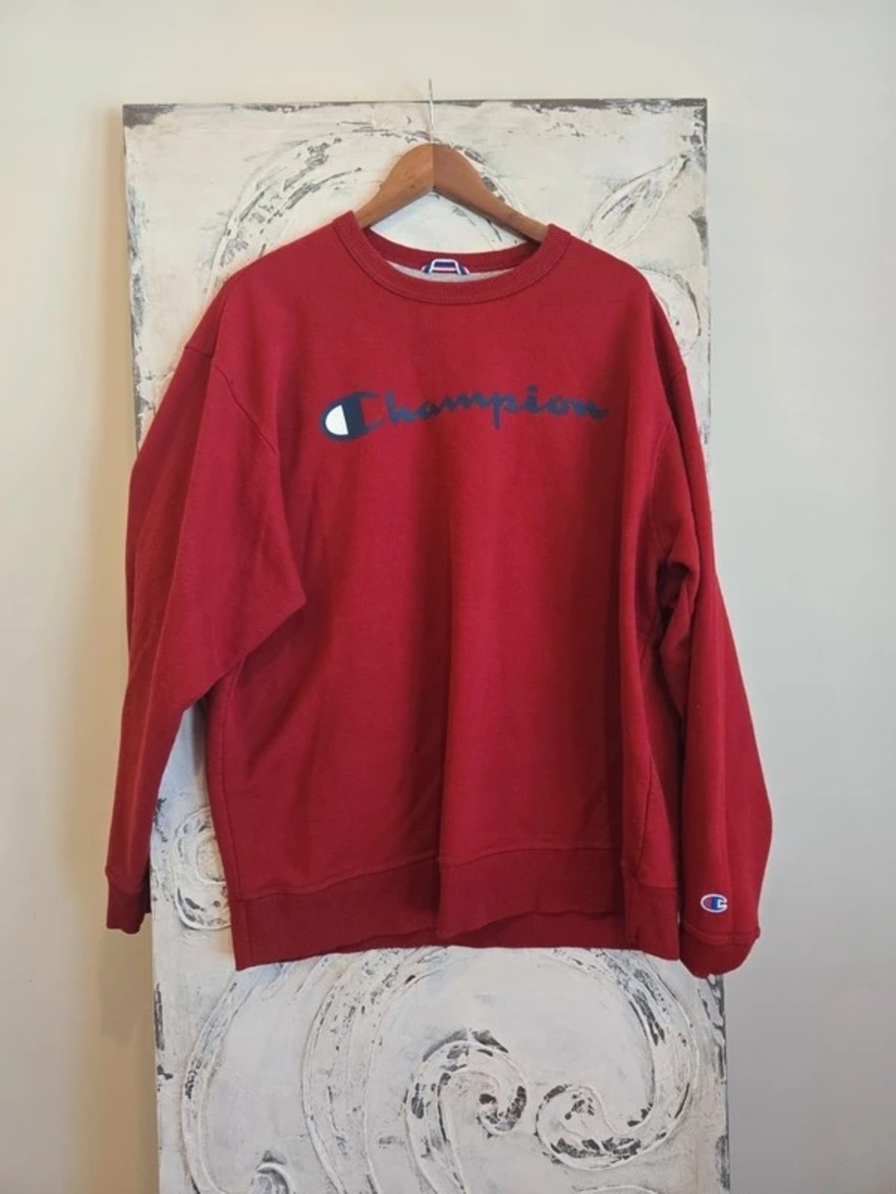 Champion Red Crewneck Sweatshirt with Navy Logo